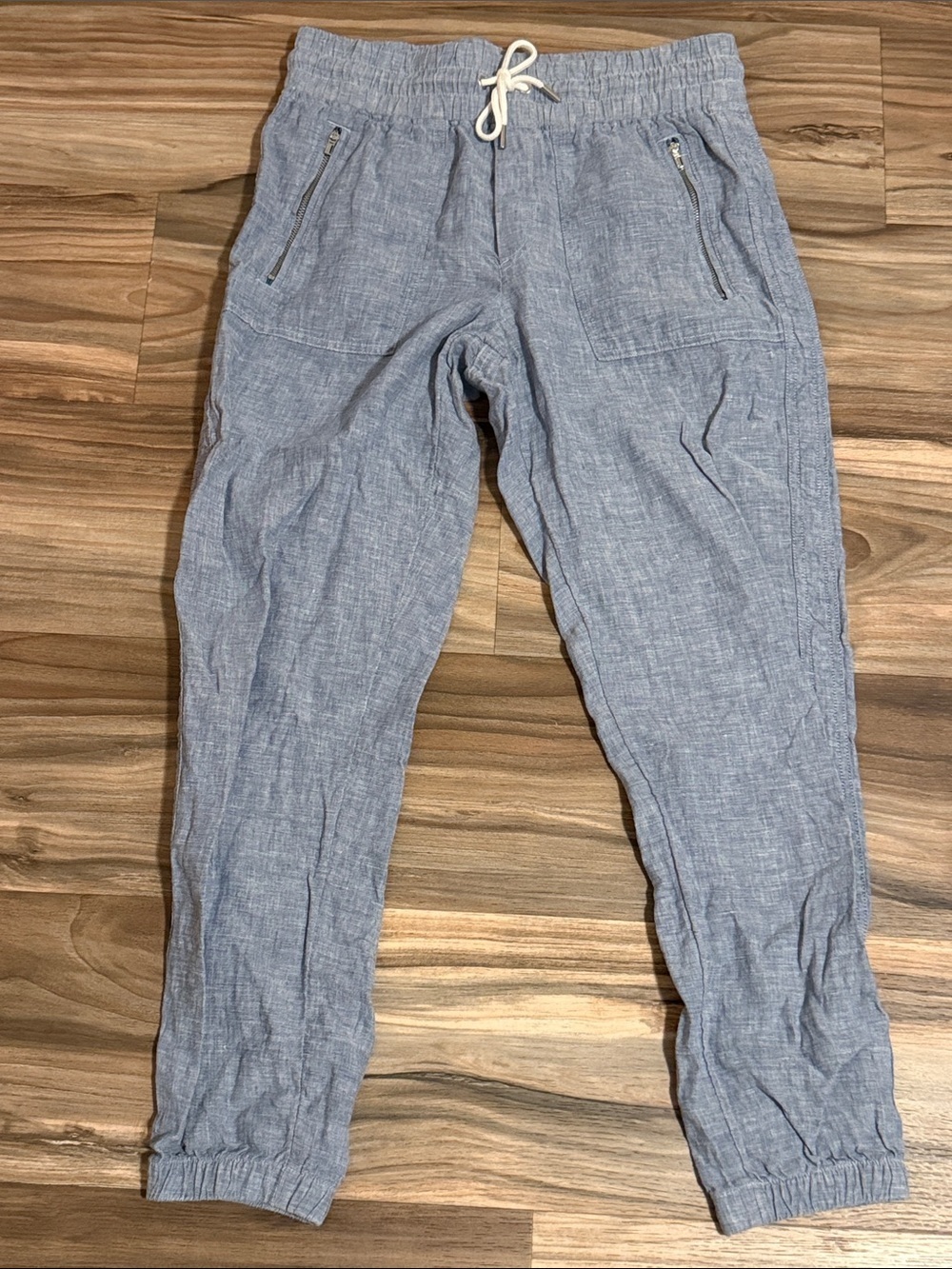 Athleta Cabo Linen Jogger Blue Women Sz. 6 Pull On High Rise Drawstring Coastal